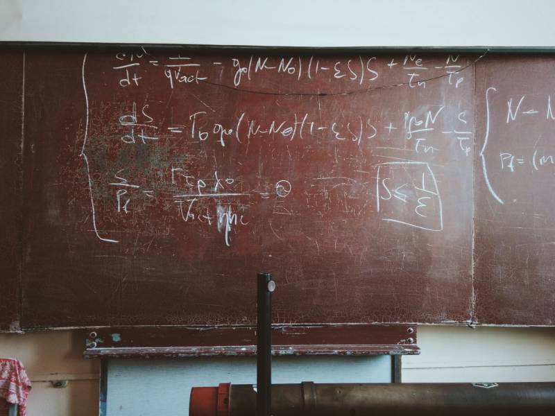 chalkboard with mathmatical equations