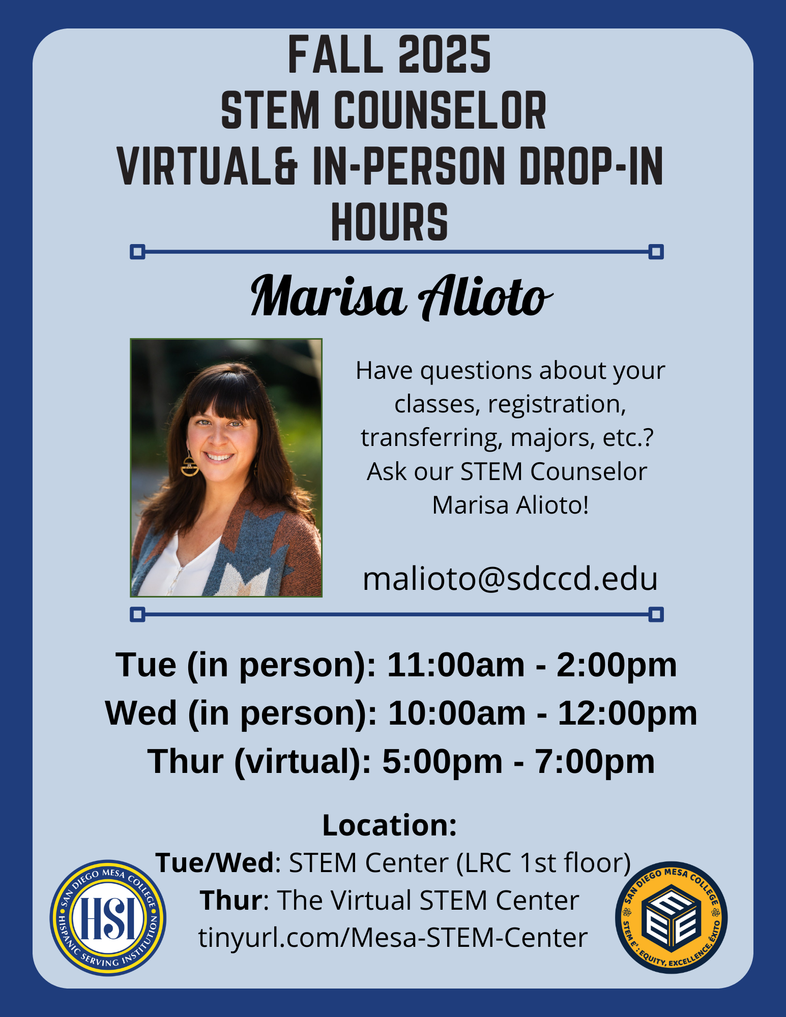 Fall 2025 STEM Councelor Hours Flyer