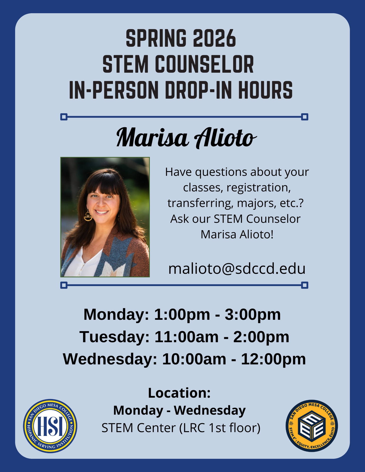 Spring 2026 STEM Counseling Hours