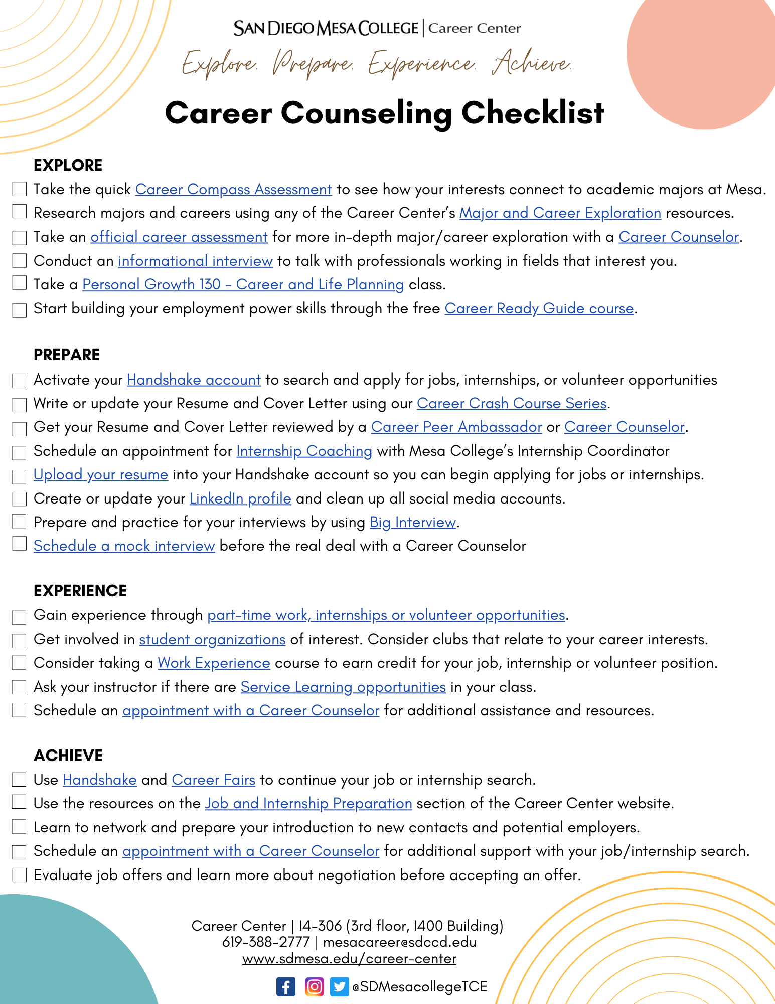 Career Counseling Checklist